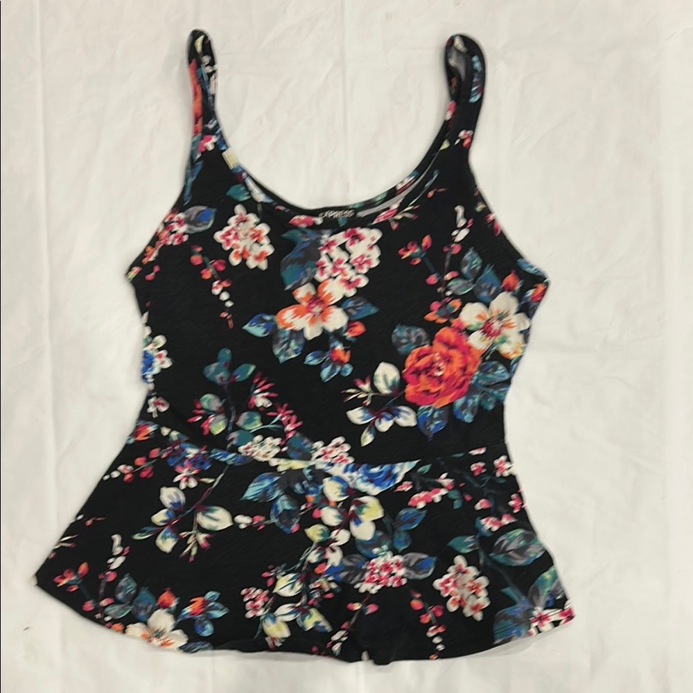 Express Black and Red Fitted Peplum Camisole